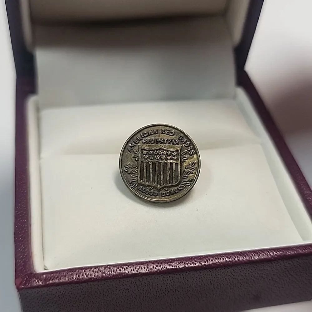 Vintage American Red Cross Gold Tone Enamel Lapel Pin Brooch